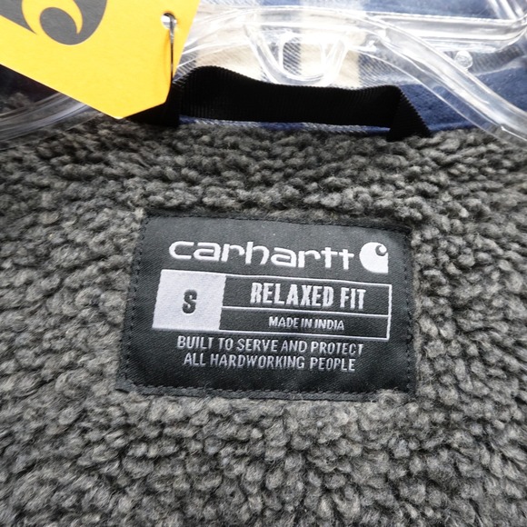 Carhartt Mens Relaxed Fit Flannel Sherpa Lined Shirt Jacket Blue Plaid Small - Picture 5 of 16